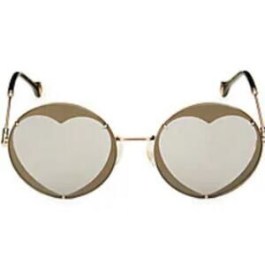 Carolina Herrera 57MM Round Heart Shape Sunglasses Gold